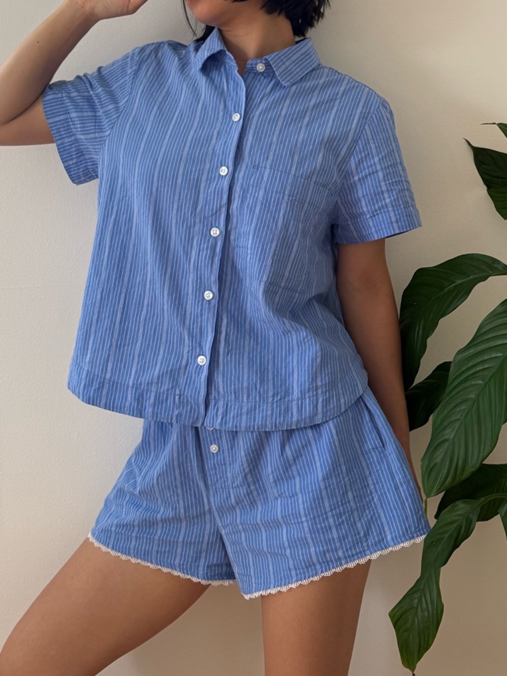 Target Auden 100% Cotton Blue Striped Short Shirt And Shorts Pajama Set Size S